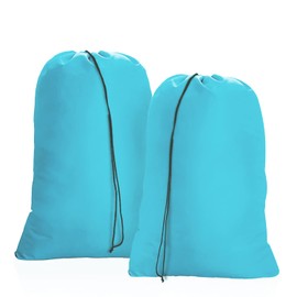 OTraki Bolsas de lavandería de viaje, paquete de 2 bolsas de 24 x 32 pulgadas, con cordón, bolsas de ropa sucia, resistentes a desgarros, bolsa organizadora mediana para el hogar, recámara, campamento, viajes, universidad, turquesa