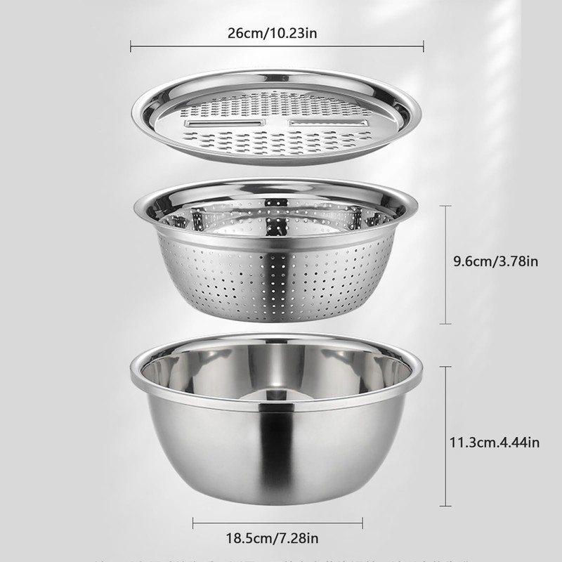 Multifunctional Stainless Steel Basin, Graters for Kitchen, 3 in 1