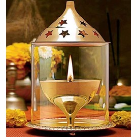 Diwali Dhanteras Navratri Diya Brass Table Diya Brass Akhand Jyoti Diya in Large Size(8"x6") Handcrafted India Tradition Brass Lamp Mandir, All Festivals Diwali (Height: 8 inch)