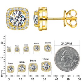Moissanite Square Earrings Screw Back 1.0CT 5MM*2 18K Yellow Gold Plated 925 Sterling Silver Lab Brilliant D Color VVS1 Clarity Moissanite Diamond Stud Hypoallergenic Earrings for Women Men