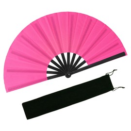 EOSAU Boots on The Ground Hand Fan, Large Rave Fan Clacking Fans for Line Dancing Popping Folding Hand Fan Foldable for Kungfu Festival EDM Party Music (Pink)