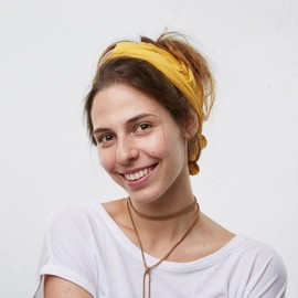 Pemilosci Premium Double Layer Cotton Bandana Head Hair Neck Scarf Scarves, Headband, Head Wrap for Women 28 x 28 inch - CPS03 Yellow