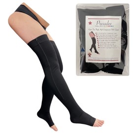 Presadee Thigh High Open Toe 20-30 mmHg Firm Compression Leg with YKK Zipper (Black, 2)