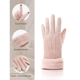 Knuffnee Women's Winter Gloves Fleece Lined Gloves Warm Touchscreen Gloves, pink