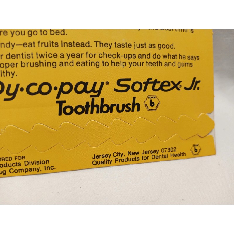 Vtg Py-co-pay Softex Jr Toothbrush 5.5" Learn-to-brush Package Movable READ
