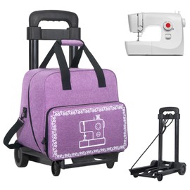 Haroranax Sewing Machine Case with Wheels, Detachable Rolling Sewing Machine Tote Bag, with Machine Case Fixing Rope - Fit Most Standard Sewing Machine - Printed purple