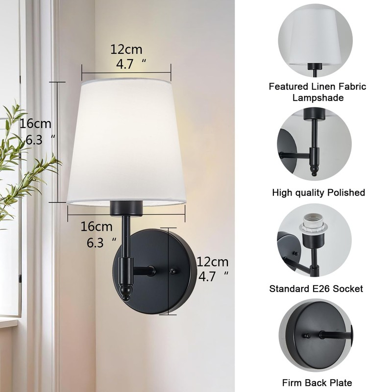 A1A9 Rechargeable Wall Sconces Set of 2, Black Cordless Battery