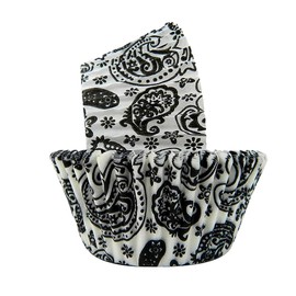 Regency Wraps Greaseproof Professional Grade Baking Cups, Pack of 40, Standard Liners, Black/White Paisley, for Cupcakes, Muffins, Candy, Non Stick