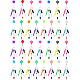 Fulmoon 150 Pcs Nurse Pen Set 30 Retractable Nursing Badge Reel 30 Ballpoint Pens 30 Mini Highlighter 30 Permanent Marker Pen 30 Metal Open Circles for Christmas Gift (Classic Color)