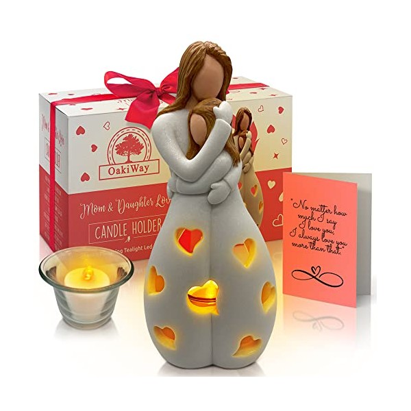 OakiWay Gifts for Mom from Daughter - Candle Holder Statue W/ Flickering Led Candle - Birthday, Mothers Day, Daughters from Mothers Gifts, Mother of The Bride, Bday, Christmas Sympathy Presents