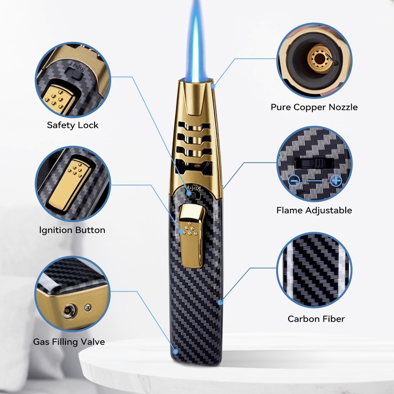 ZQMW Torch Lighter, Butane Lighter, Adjustable Big Jet Flame Butane