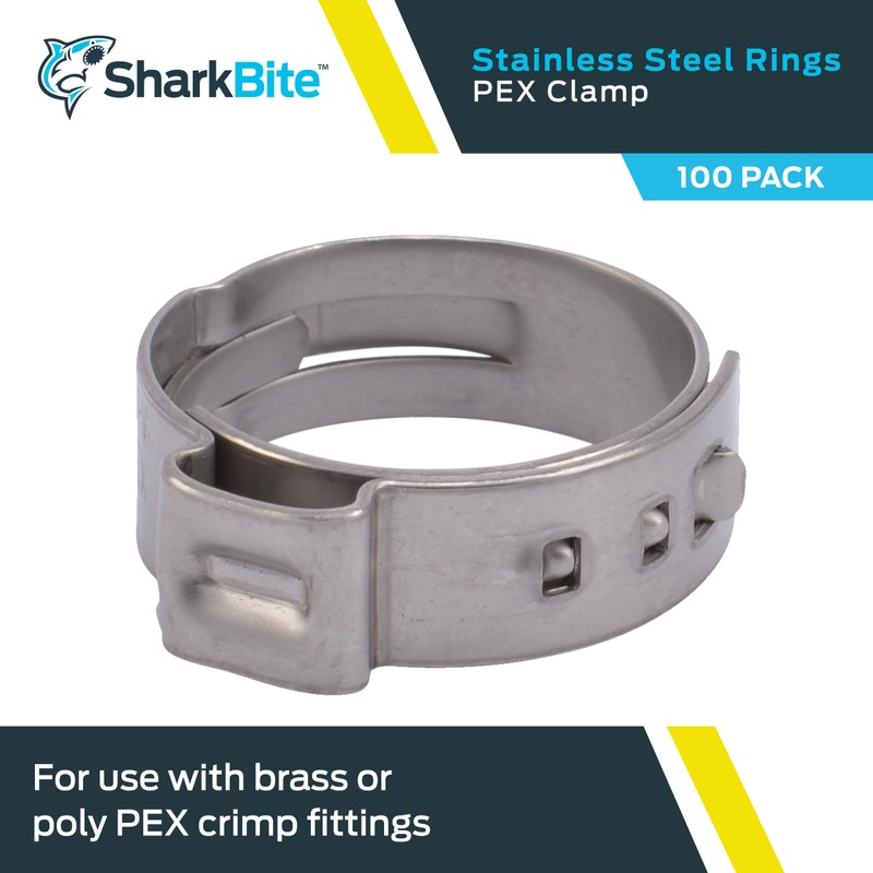 SharkBite 3/4 Inch Clamp Ring, Pack of 100, Stainless Steel