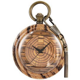Tiong Wooden Pocket Watches for Men Analog Quartz with Box&Chain Gifts for Father's Day Birthdays Xmas(1004 Brown)