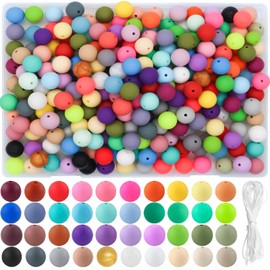 LET'S BEADING 160Pcs Silicone Beads, 40 Colors 15mm Round Silicone Beads Bulk, Focal Beads Loose Rubber Beads for Jewelry Bracelet Necklace Keychain DIY Craft Making Decoration
