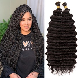 Eerya Long Curly Braiding Hair 18 Inch 2 Packs Deep Ocean Wave Crochet Hair for Black Women Deep Wave Braiding Hair for Boho Braids（18 inch, #2）