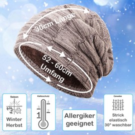 Compagno Warm Lined Beanie Winter Hat - Braided Design, Plain Colour or Mottled - One Size - Light brown mottled