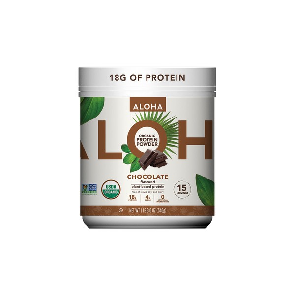 ALOHA Organic Plant-Based Protein Powder - NO-STEVIA Chocolate - Keto Friendly Vegan Protein with MCT Oil, 19 oz, Makes 15 Shakes, Vegan, Gluten-Free, Non-GMO, Erythritol-Free, Soy-Free, Dairy-Free & Only 4g Sugar