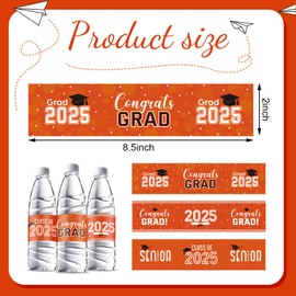 Outus 39 Pcs Graduation Decorations Water Bottle Labels 2025 Congrats Grad Stickers Class of Party Supplies for High School College Nursing Doctorate Graduation Celebration(Orange)
