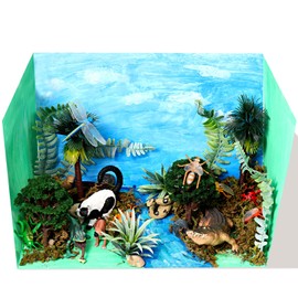 Silipull 31 Pcs Rainforest Animals Figures Set Rainforest Animals School Diorama Supplies Kit Zoo Artificial Model Tree Stump Fake Rock Sand Stone Moss with Gift Box for Boy Girl Birthday Party Favor