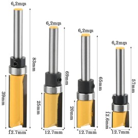 TMBMLPP 4PCS Router Bits, 1/4 Inch Shank Flush Trim Pattern Bit Set , Router Tool Bits1/4" Shank Top Bearing Flush Trim Router, Straight Router Bits 1/4 Shank, Flush Trim Router Bit, for Woodworking