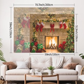 Aicmerk Christmas Fireplace Stockings Decor Xmas Wall Hanging Tapestry Wall Art for Bedroom Room Dorm Outdoor Décor for Bedroom, Living Room, Dorm (Christmas, Orange, 50 * 60 Inch)