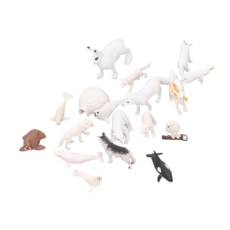 Arctic Animal Figurine Set 18pcs Kid Simulated Arctic Hare Reindeer