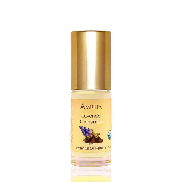 AMRITA Aromatherapy: Lavender - Cinnamon Essential Oil Perfume - USDA Certified Organic & Alcohol-Free - Blended with Premium Therapeutic Quality Essential Oils - Size: 5ML