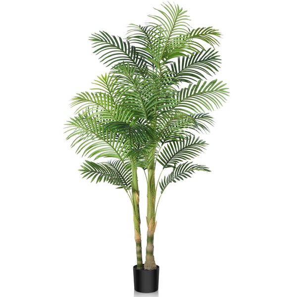 Kazeila Artificial Golden Cane Palm Tree, 6FT Fake Tropical Palm Plant, Pre Potted Faux Greenry Plant for Home Decor Office House Living Room Indoor