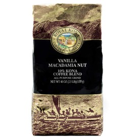 Royal Kona 10% Kona Coffee Blend, Vanilla Macadamia Flavor - Ground, 40 Ounce Bag