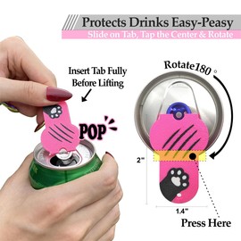 CTabPals 1PC New Soda Can Opener Can Cover for Soda Easy Tab Opener and Drink Protector Cute Beverage Barricade for Coke Shields from Bugs,Bees,Flies,Dust at Party,BBQ, Beach(Cat Paw Rose Red)