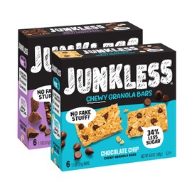 Junkless Chocolate Chip & Double Chocolate Chewy Granola Bars Twin Pack - Less Sugar, Great Tasting, Wholesome Snacks - 1.1 oz. Bars