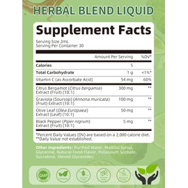 Citrus Bergamot + Soursop Liquid Drops with Olive Leaf, Vitamin C, Black Pepper for Enhanced Absorption, Herbal Wellness Supplement for Cholesterol, Heart & Digestive, Vegan, Sugar free, 2 Fl Oz