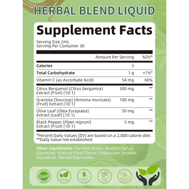Citrus Bergamot + Soursop Liquid Drops with Olive Leaf, Vitamin