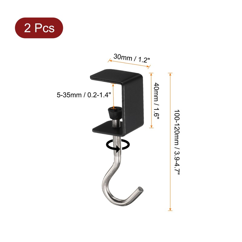 sourcing map 2pcs Desk Hook Clamp 0.2"-1.4" Clamping Range Bag