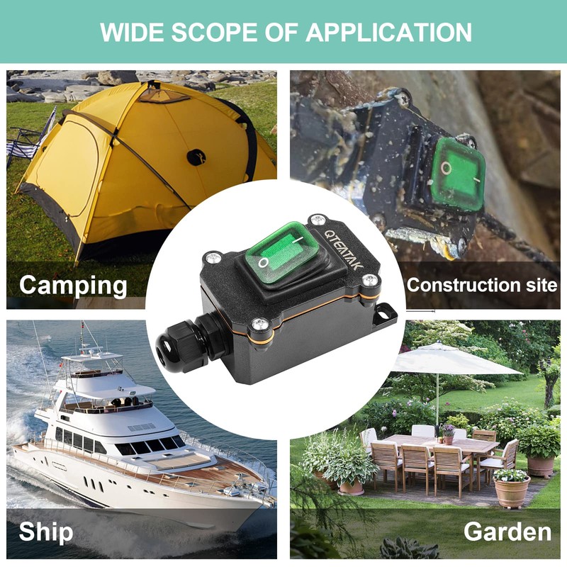 QTEATAK Inline Cord Switch DPST 4Pins AC/DC 20A-125V,16A-250V,30A-24V,35A-12V, IP66 Waterproof