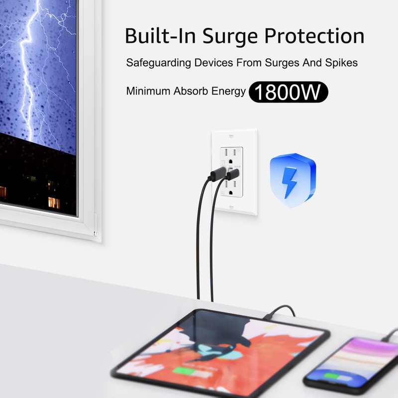 Night Light USB C Outlet,KCMYTONER 2PK 15A Fast Charging Wall