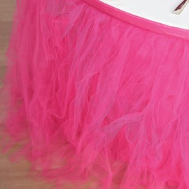 14 feet x 29-Inch Fuchsia Tutu Multi Layers Tulle Table Skirt Linens Wedding Party Events Decorations Kitchen Dining