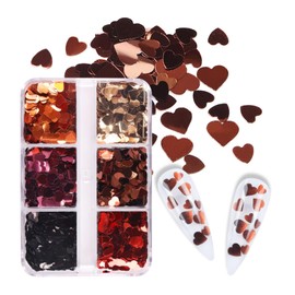 Mkwntg Metal Heart Nail Art Sequins 3D Heart Nail Glitter Flakes Valentines Day Nail Art Stickers Decals Shiny Laser Gold Silver Nail Art Supplies for Nail Art Decoration Eye Face DIY Crafts 6 Grids