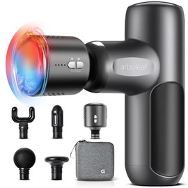 arboleaf Massage Gun with Hot and Cold, Mini Massage Gun for Muscle 0.39 kg with 5 Attachments and 5 Intensity Levels 3200 rpm, Super Quiet Massage Gun with Transport Case for Muscle Relaxation