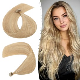 Remy Nano Hair Extensions 50g Cold Fusion 1g/s Nano Hair Beads Pre Bonded 16 inch; #18P613 Ash Blonde&Bleach Blonde With Nano Beads Cold Fusion 50 Strands
