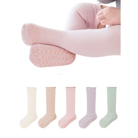 Baby Toddler Knee High Non-Skid Socks Girl Boy Non Slip Socks Newborn Infant Floor Crawling Stockings 5 Packs (US, Age, 0 Months, 12 Months, Style1)