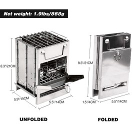 REDCAMP Wood Burning Folding Camp Stove Stainless Steel Grill, Portable Collapsible Backpacking Stove Survival Rocket Stove for Hiking Outdoor Tent Camping Picnic BBQ, Samll