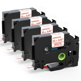 Labelife TZe-232 Replace for Brother P Touch Label Tape Red on White TZe232 TZe TZ Tape 12mm 0.47 1/2 Laminated Work for Brother PT D210 H110 D600 1230PC Label Maker, 4 Pack