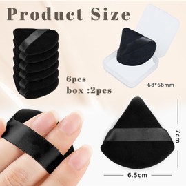 Mezrkuwr® 6 Pieces Triangular Powder Puff with 2 Travel Cases, Facial Powder Puff and Foundation Fixing Powder Puff Soft Velour Makeup Puff for Loose Powder, Black