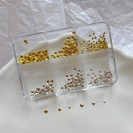 NAIL ANGEL Nail Studs Set, Heart Star Shaped Metallic Studs, Nail Art Decoration, Gold & Silver (JA023)