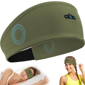 Sleep Headphones Bluetooth 5.2 Headband for Side Sleeper, 13 Hour Playtime, Wireless Headband Headphones with HD Stereo Speakers for Workout,Running,Yoga, Ideal Gifts for Men, Women, Teens, Olive