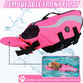 EMUST Life Jacket for Large Dogs, Dog Life Vest for Small/Medium/Large Dogs with Double Rescue Handles, High Reflective Dog Life Preserver for Swimming, Pink,L