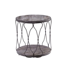 Benjara Benzara Round End Table with Open Bottom Shelf, Gray and Brown