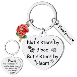 Friendship Keychain Gifts for Women Sister - Not Sister By Blood But Sisters By Heart Keychains, Best Friend Keyring, Friends Key Ring for Teen Girls, Birthday Christmas Graduation Gift