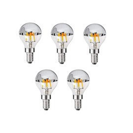 G45 G14 Half Chrome Light Dimmable 4W(40W Equivalent) E12 LED Candelabra Bulbs Warm White 2700K 400Lm Filament Vintage Bulb with Silver Decorative Edison Globe Bulb for Indoors(5 Pack)